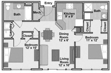Connections at 6th - Unit Type B6 Floorplan - 2 bed/2 bath